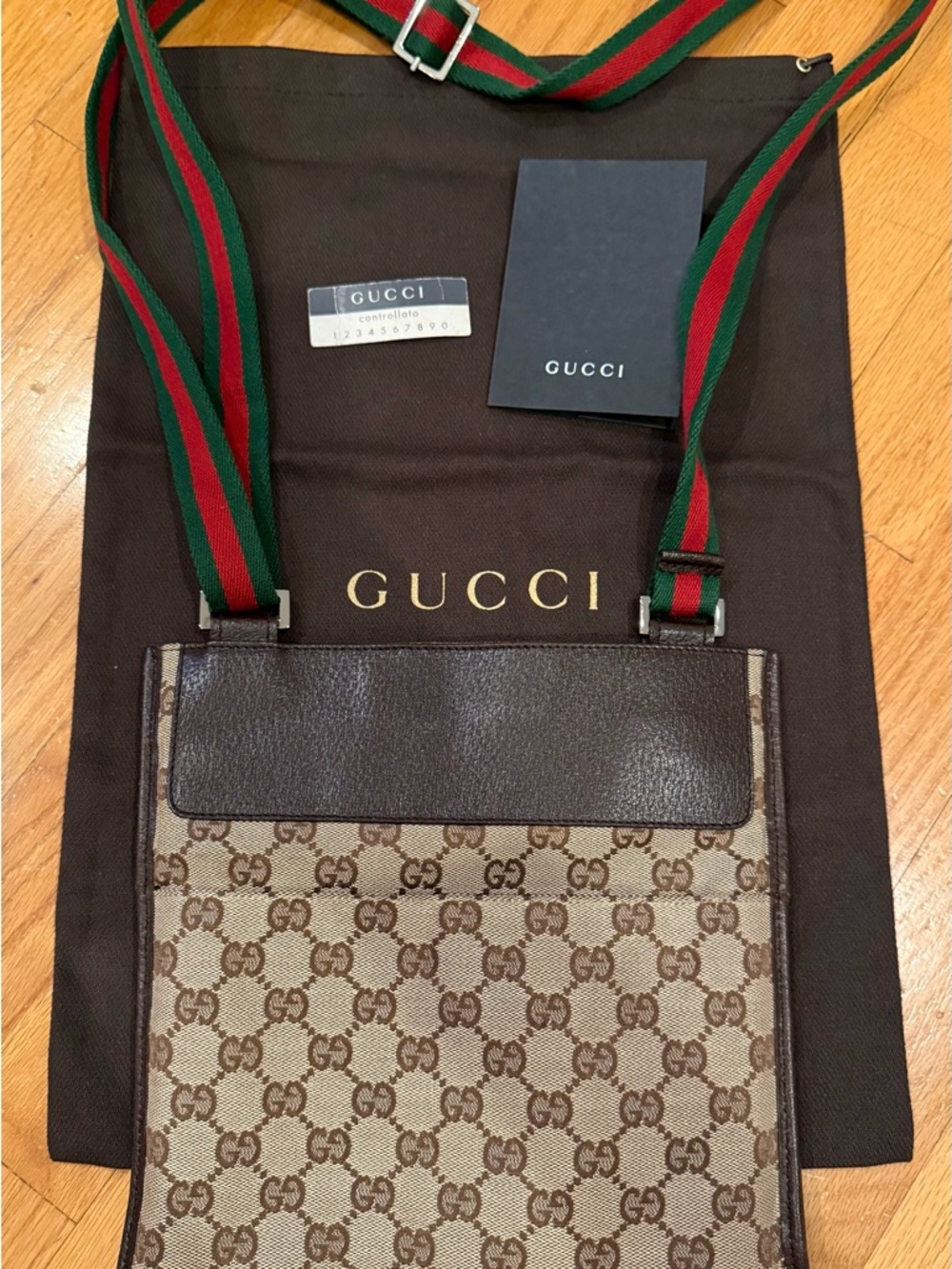 Gucci Brown GG Canvas Messenger with Green-Red Web Strap